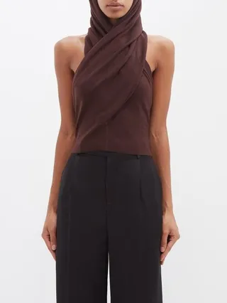 Hooded Halterneck Wool Top