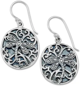 Sterling Silver Oval Dragonfly Earrings