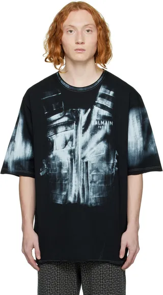 Balmain Black Printed T-Shirt