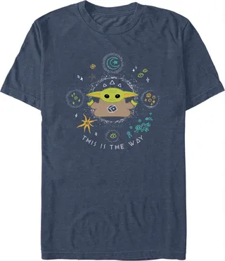 Men's Star Wars: The Mandalorian Grogu This is the Way Celestial Doodle T-Shirt - Navy Blue Heather - X Large
