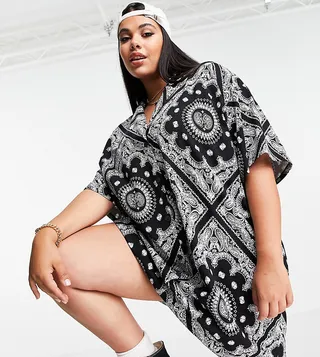 ASOS DESIGN Curve shirt dress in black and white bandana print