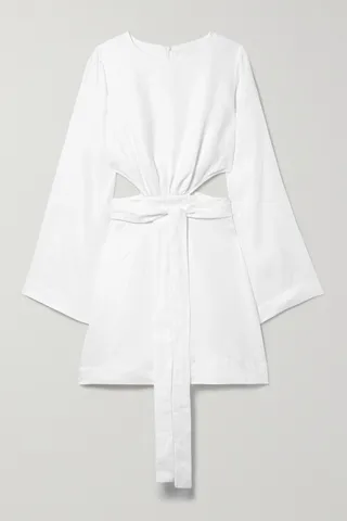 BONDI BORN - + Net Sustain Rinca Belted Cutout Organic Linen Mini Dress - White