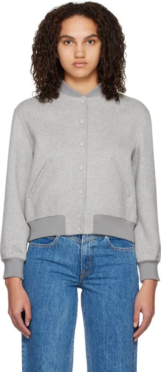 Theory Gray Varsity Bomber Jacket