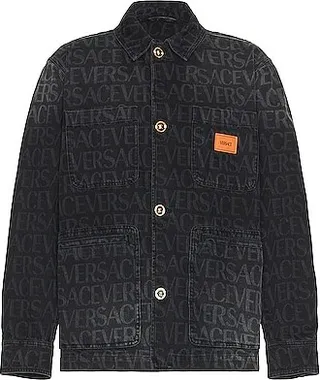 VERSACE Allover Denim Jacket in Black