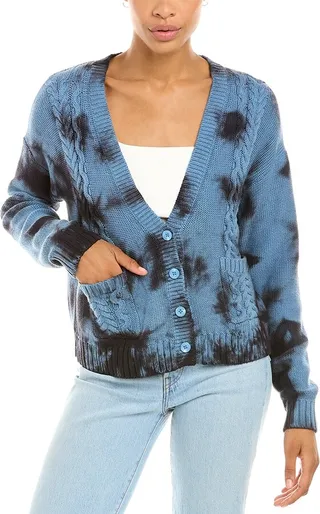 Cotton by Autumn Cashmere Tie-Dye Cable V-Neck Cardigan