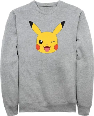 Men's Pokemon Pikachu Wink Face Sweatshirt - Athletic Heather - 2X Large