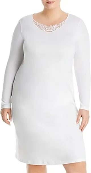 Hanro Zelda Lace Trim Long Sleeve Cotton Nightgown