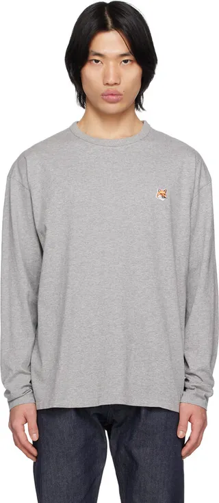Maison Kitsuné Gray Fox Head Long Sleeve T-Shirt
