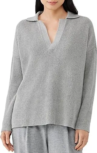 Eileen Fisher Ribbed Cotton & Cashmere Pullover