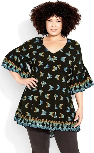 EVANS | Women's Plus Size Harp Border Tunic - teal - 16W