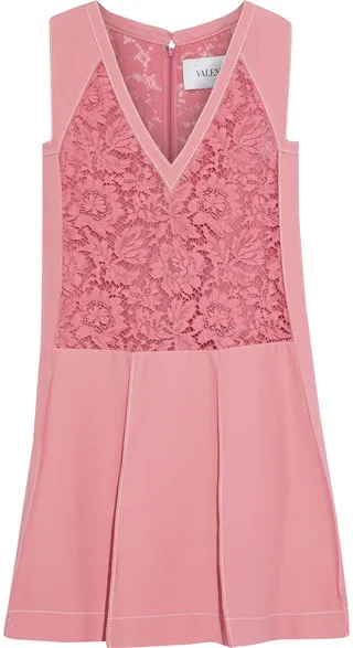 Corded lace-paneled wool and silk-blend twill mini dress