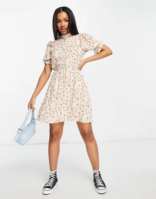 Miss Selfridge frill bib mini in rust floral