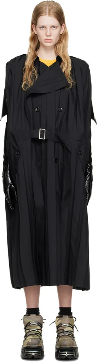 Junya Watanabe Black Pleated Trench Coat