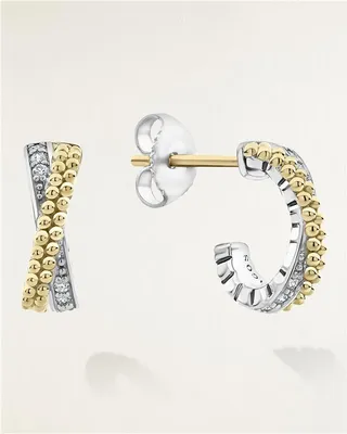 Caviar Lux Two-Tone Small X Diamond Earrings