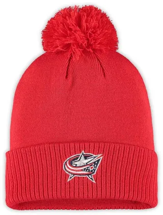 Men's Adidas Red Columbus Blue Jackets Primary Logo Cuffed Knit Hat With Pom