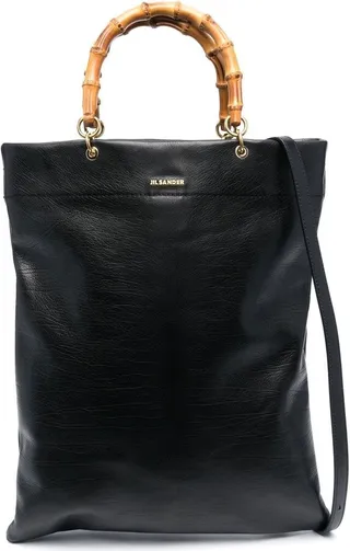 Bamboo-Handle Leather Tote Bag
