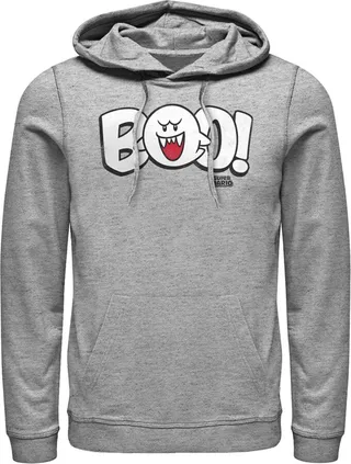 Men's Nintendo Mario Boo! Bubble Text Pull Over Hoodie - Athletic Heather - 3X Large