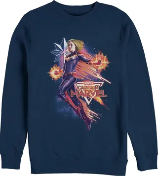 Men's Marvel Captain Marvel Retro Video Game Star Sweatshirt - Navy Blue - Small