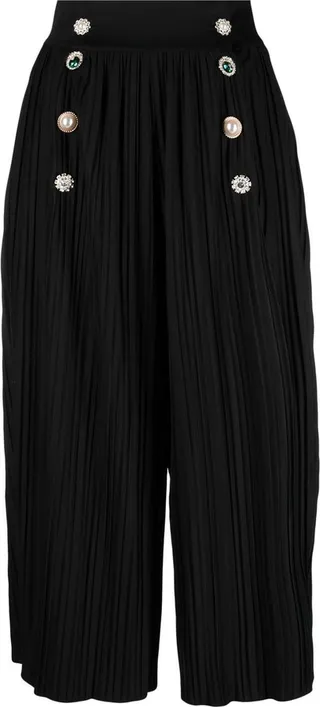 Pleated Double-Breasted Culottes