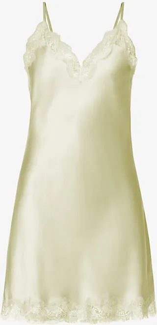 Womens Sage Scarlett ace-trimmed Silk-satin Chemise