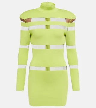 Turtleneck mesh-paneled minidress