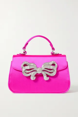 JUDITH LEIBER COUTURE - Bow Top Embellished Satin Clutch - Pink