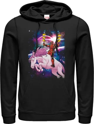 Men's Marvel Taco Deadpool on Space Unicorn Pull Over Hoodie - Black - Large