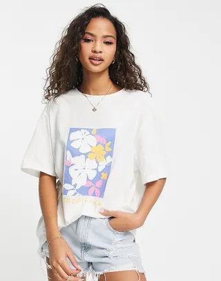 Charlie Holiday Tropicana printed boyfriend t-shirt in white