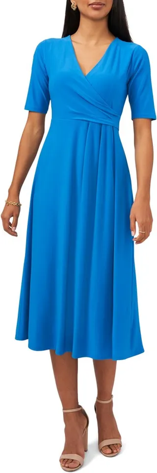 Surplice Faux Wrap Midi Dress