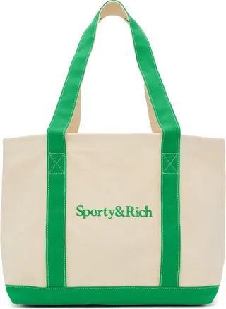 Sporty & Rich Off-White & Green Serif Two-Tone Tote