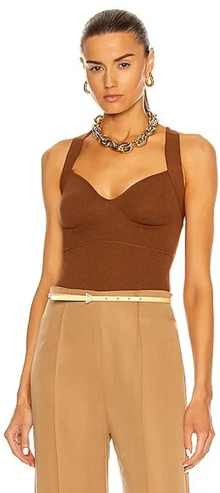 Zeynep Arcay Vintage Knit Bodysuit in Brown