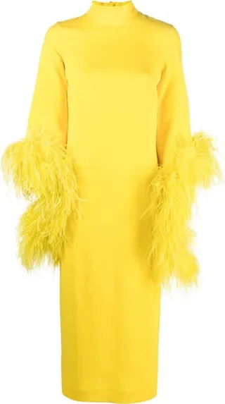 Del Rio feather-trim dress