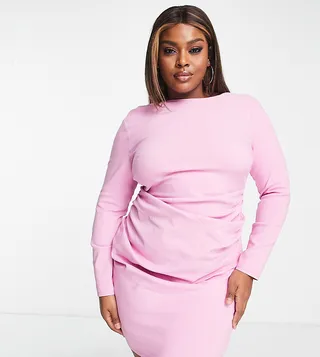 ASOS DESIGN Curve long sleeve structured mini dress with pleat detail