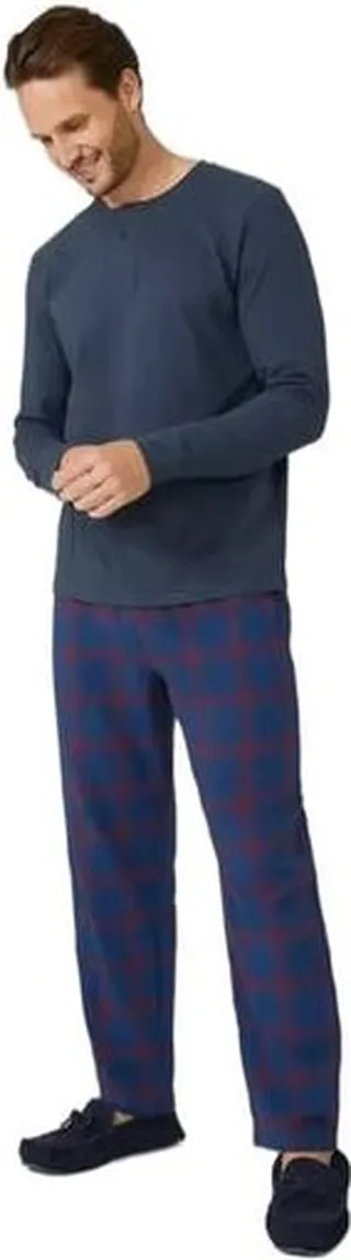 Debenhams Mens Checked Brushed Grandad Collar Pajama Set - Red