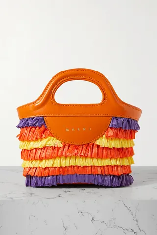 Marni - Tropicalia Micro Leather-trimmed Fringed Faux Raffia Tote - Orange