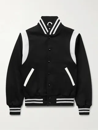 The Hayes Leather-Panelled Wool-Blend Bomber Jacket