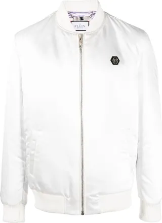 Skull-Print Satin Bomber Jacket