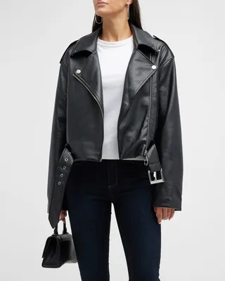 Vegan Leather Cropped Moto Jacket