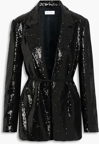 Belted sequined woven blazer