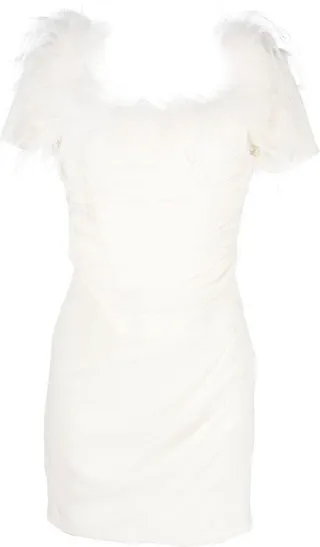Feather-Detail Gathered Dress