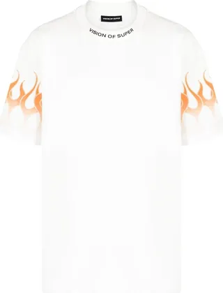 flame-print cotton T-shirt