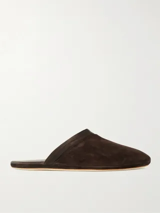 Knighton Leather-Trimmed Suede Slippers