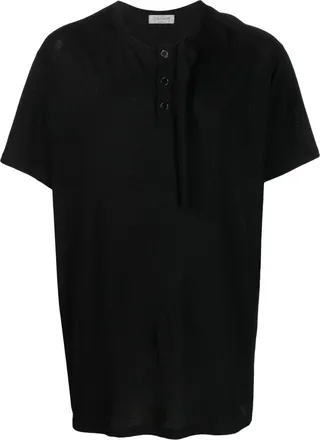 button-placket cotton T-shirt