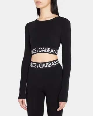 Branded Elastic Long-Sleeve Crop Top