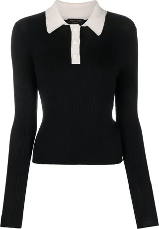 Two-Tone Cashmere Polo Top