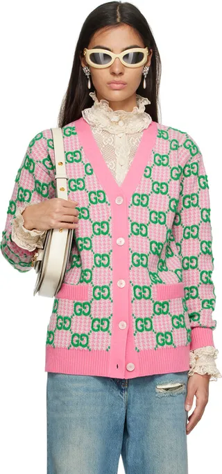 Gucci Pink Houndstooth GG Cardigan