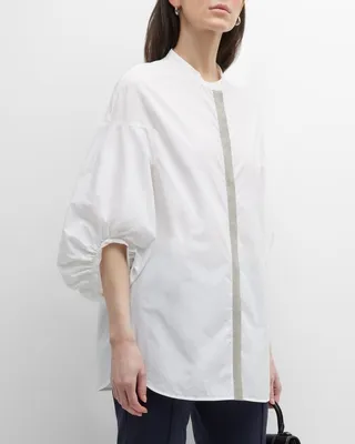 Beaded Balloon-Sleeve Poplin Shirt