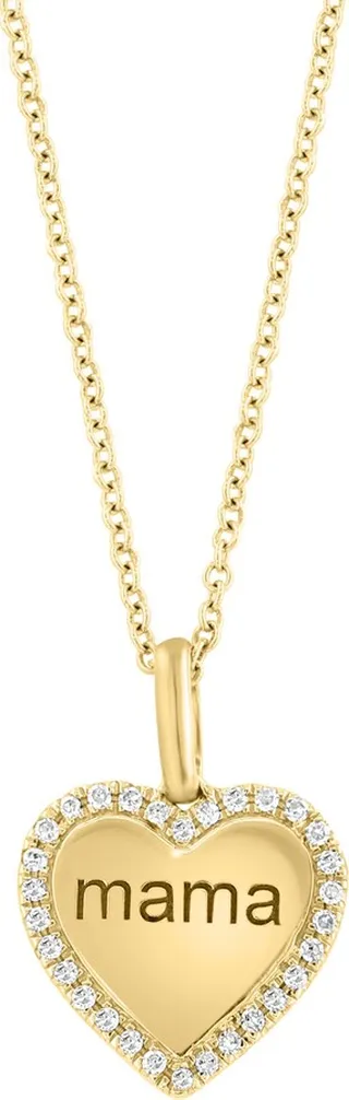 14K Yellow Gold Diamond Mama Heart Pendant Necklace - 0.15 ctw.