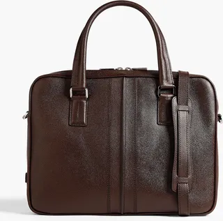 Glossed textured-leather briefcase