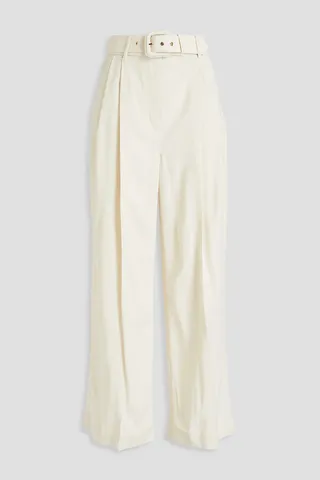 Belted pleated wool-blend twill wide-leg pants